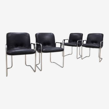 4 leather dining chairs Guido Faleschini 1970s