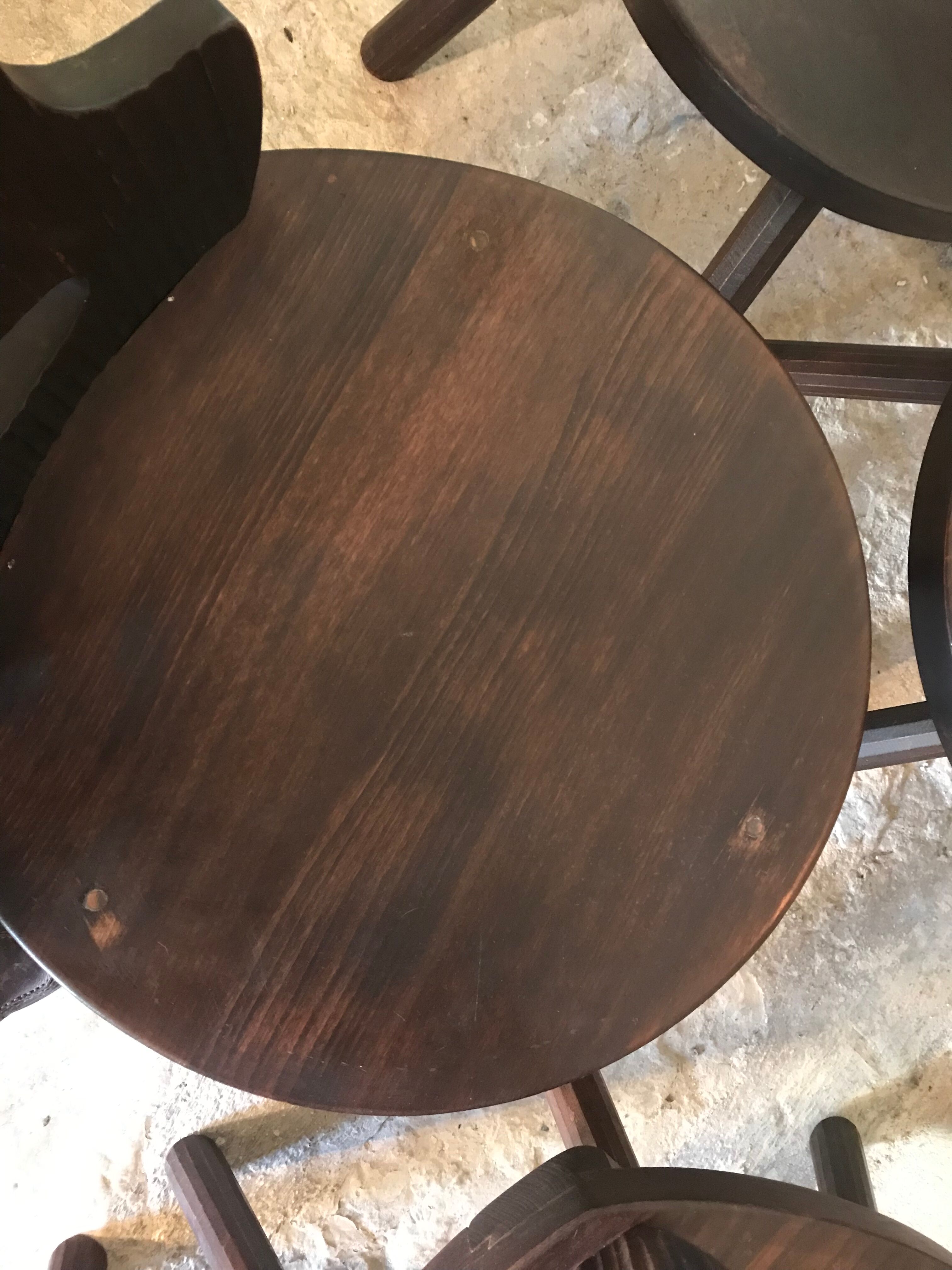 Set of 6 vintage brutalist solid wood chairs