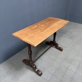 Table de bistrot ancienne française avec plateau en bois d'orme clair