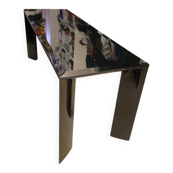 Table de Milieu / Console - Alu laqué et verre teinté noir - Design italien