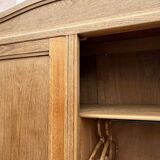 Parisian hotel wardrobe with bevelled mirror, solid raw oak, 1920.