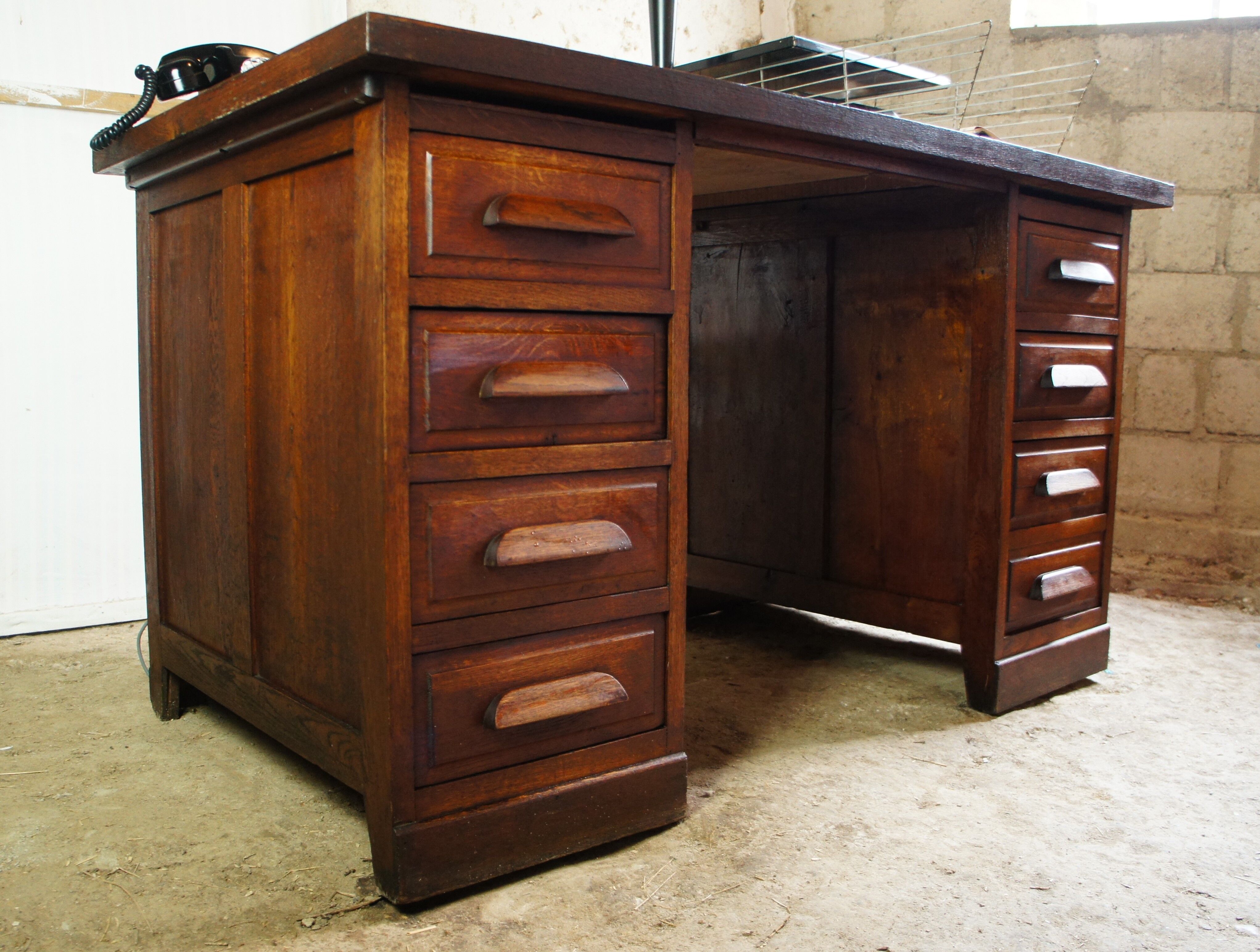 Administration desk open double face oak