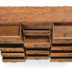 Old teak storage cabinet with 21 drawers