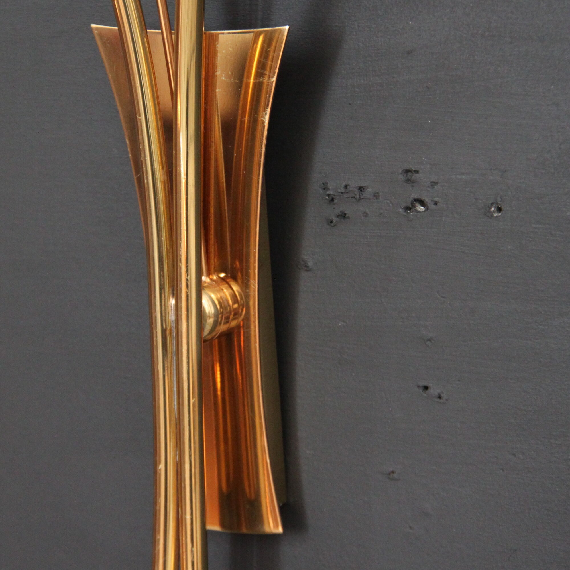 Pair of brass and moulded glass wall lamps, circa 1950