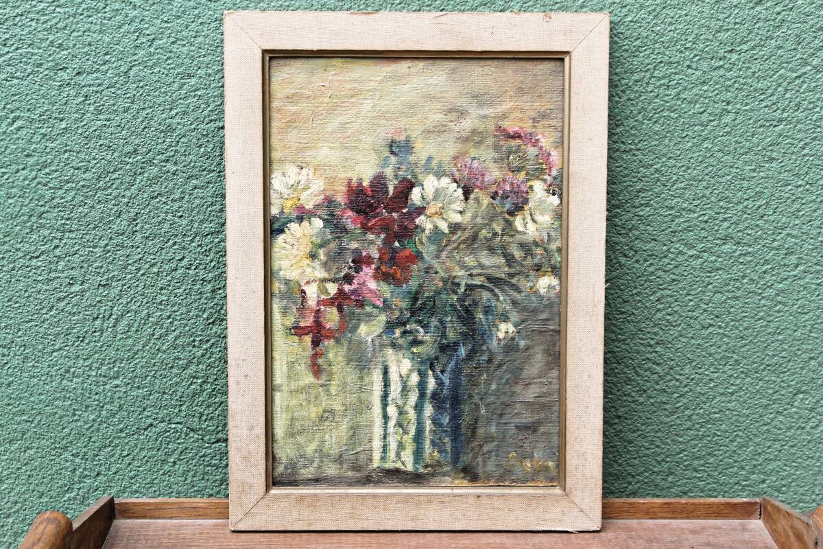 Oil on panel, still life, bouquet of flowers