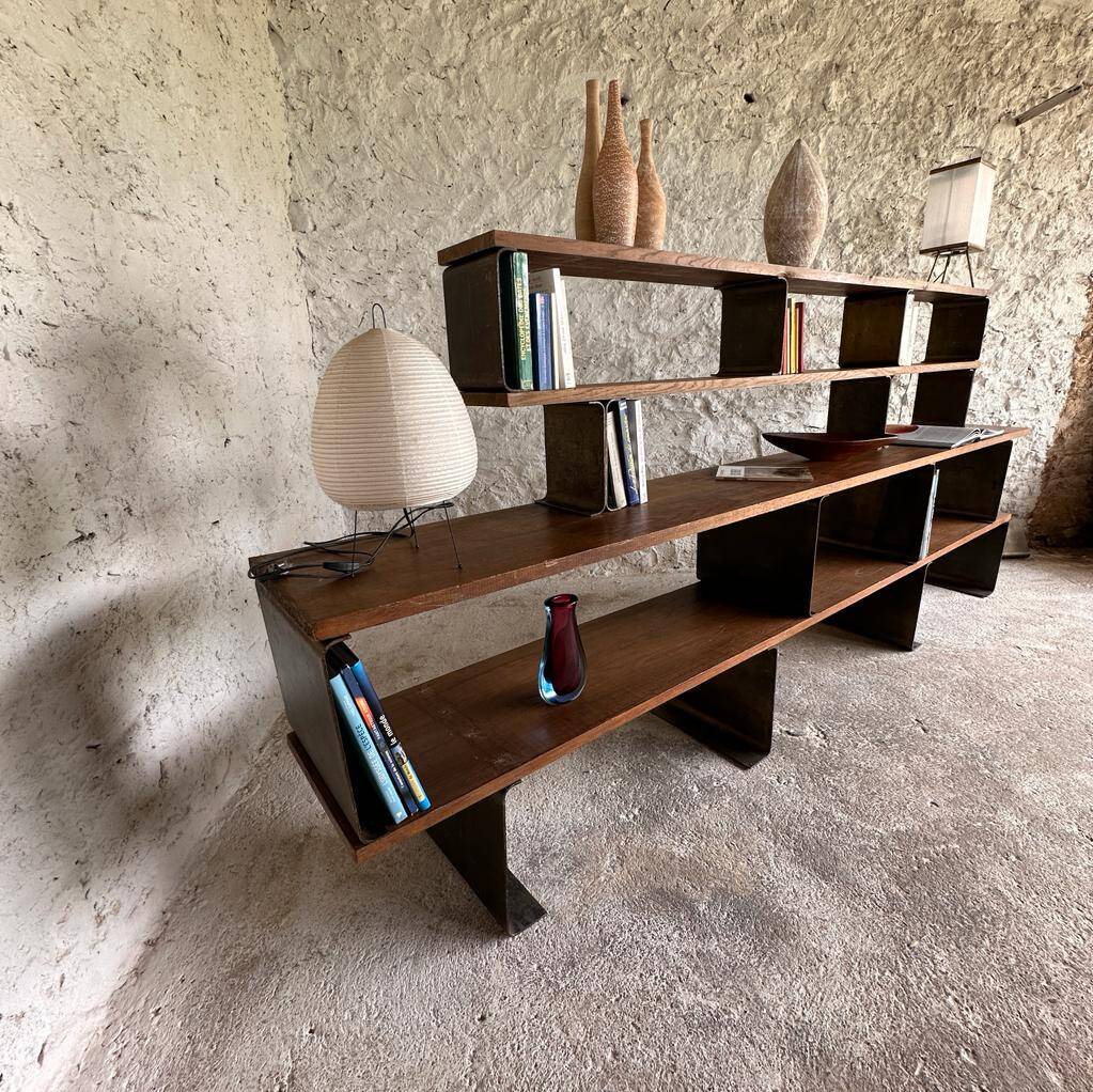 étagère/ bibliothèque métal et bois, XXe