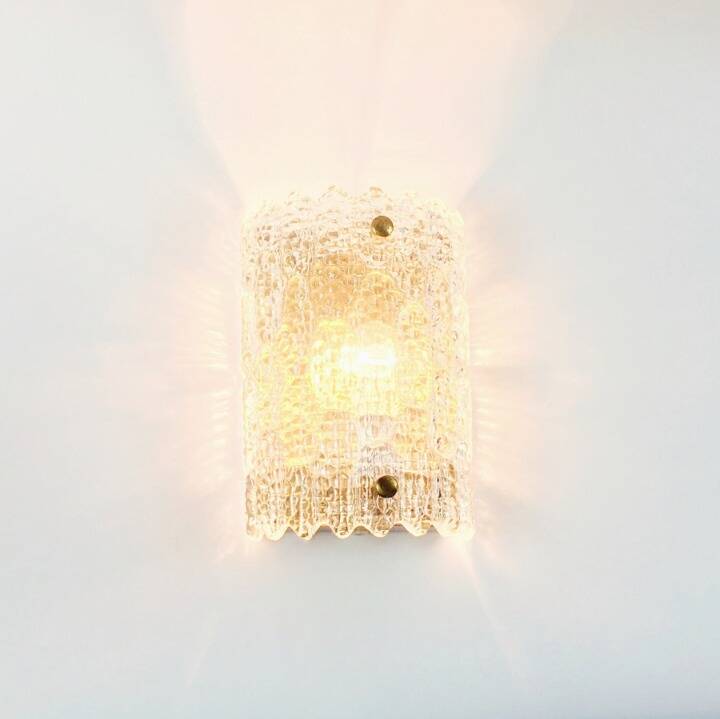 Mid-Century Scandinavian Glass & Brass Wall Light by Carl Fagerlund for Orrefors, Sweden, 1960s