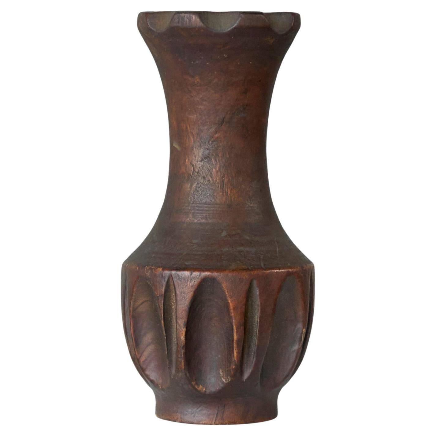 Sculpted wooden vase in Wabi-Sabi style from the 1960s.