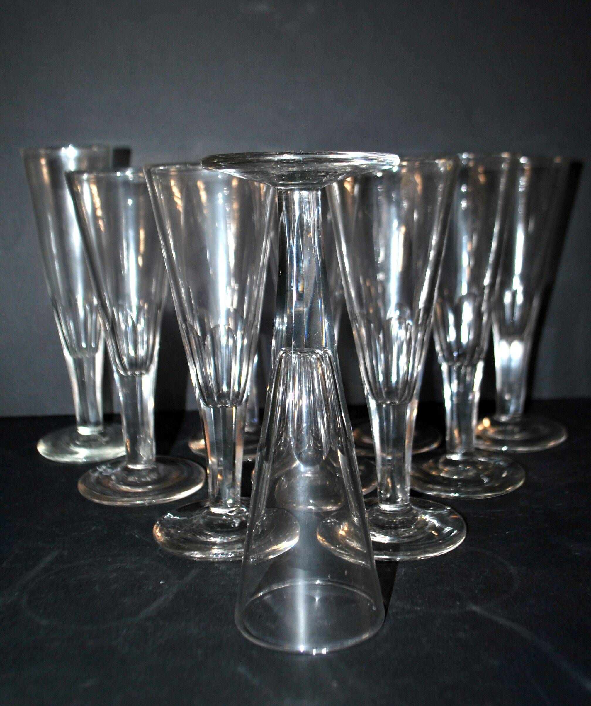 Portieux? Set of 10 cut glass champagne flutes from 1900 bistro.
