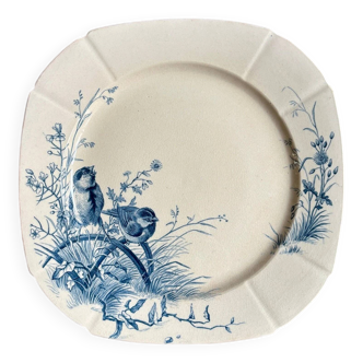 Assiette à gâteau Gien en terre de fer bleue, service "Oiseaux" vers 1870 n°2