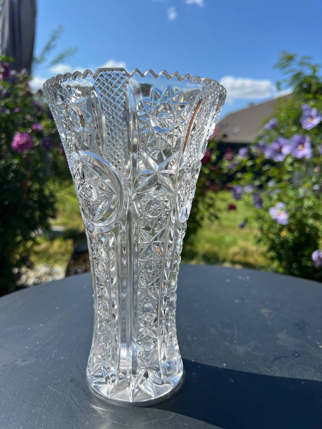 Large engraved and cut crystal vase
