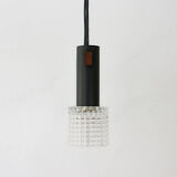 Hanging lamp from teak, steel, and glass