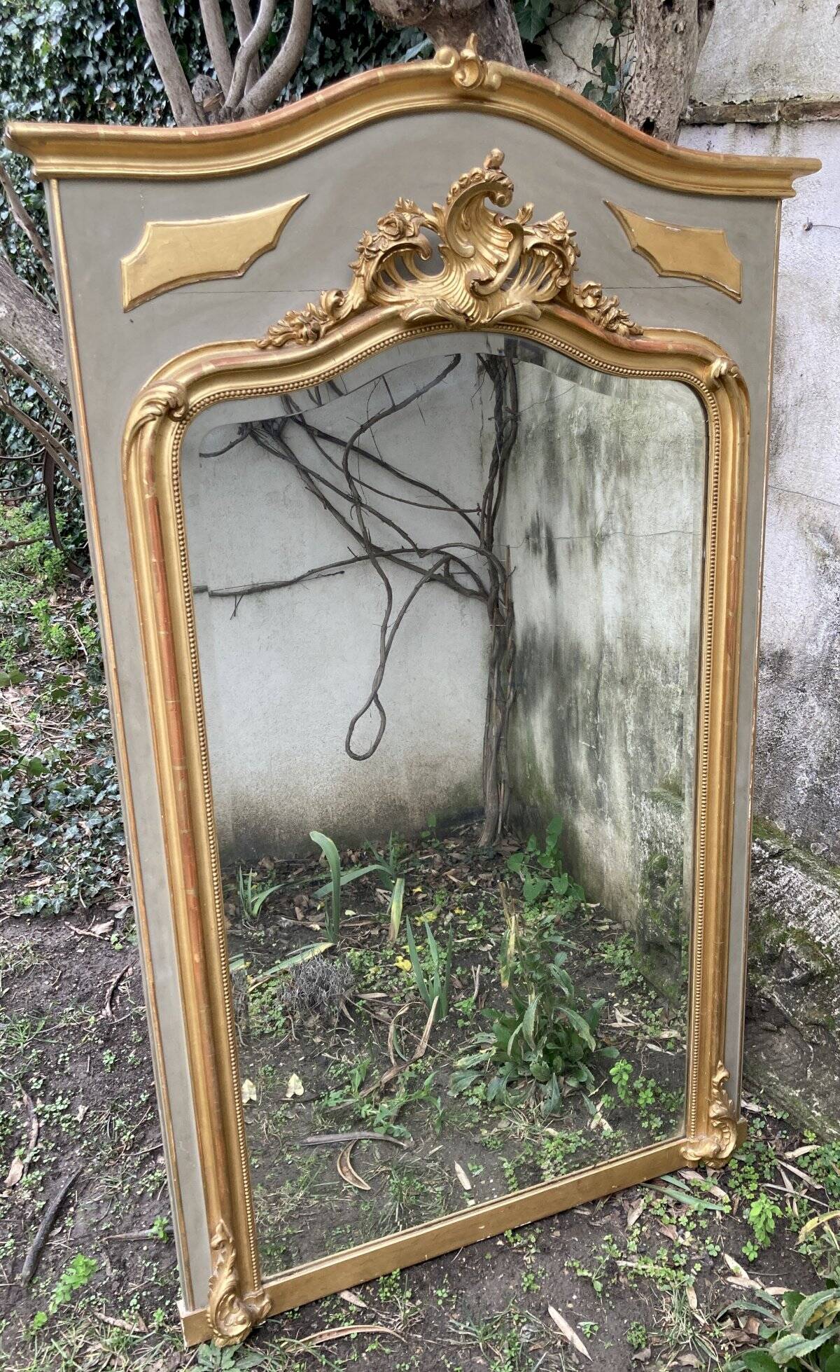 Miroir ancien - 98 x 160 - bois et stuc doré