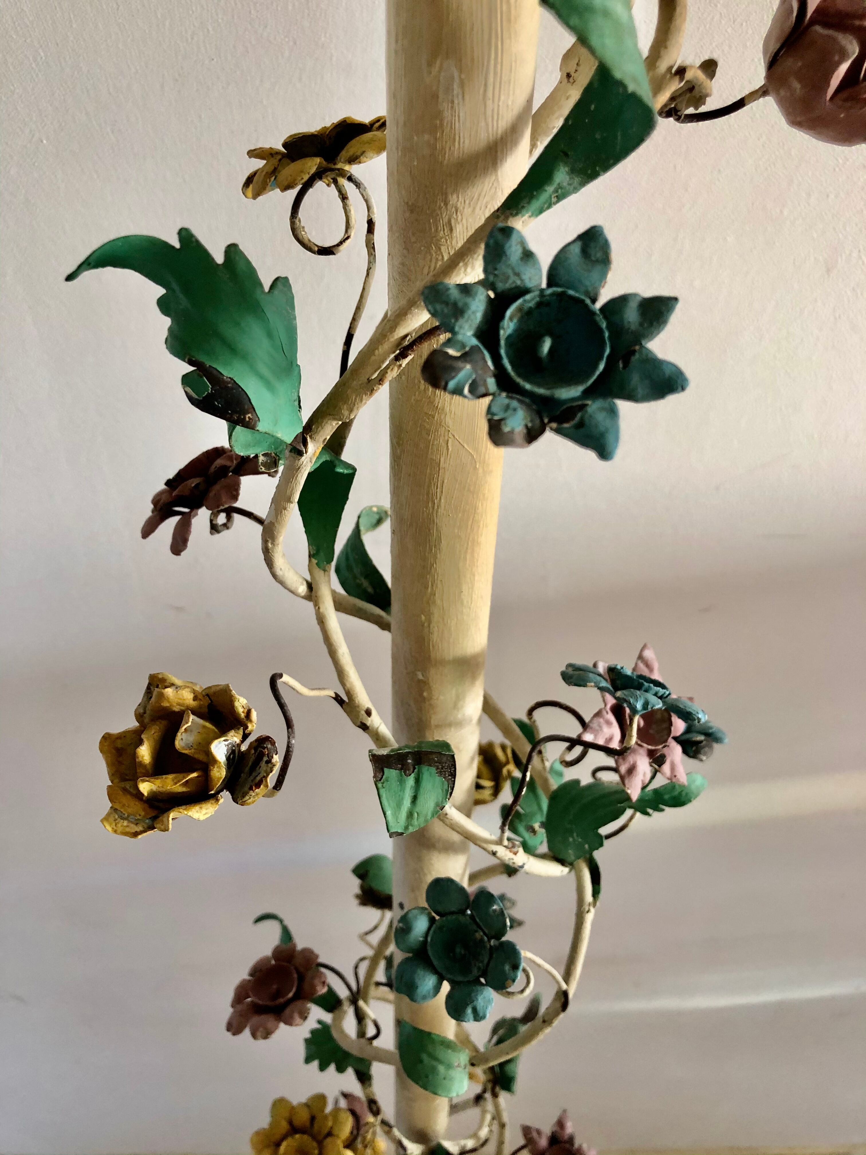 Italian metal lamppost painted flowers 1950