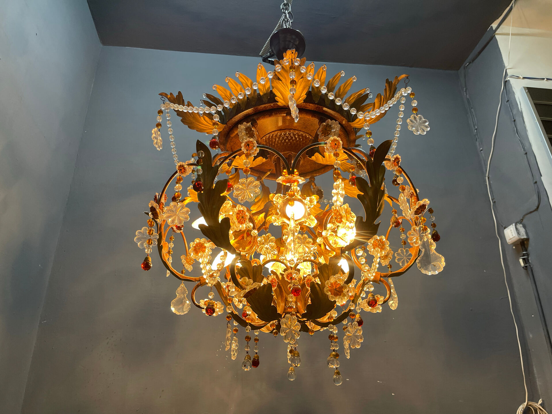 Italian Tole Murano Glass Chandelier 1960’s 