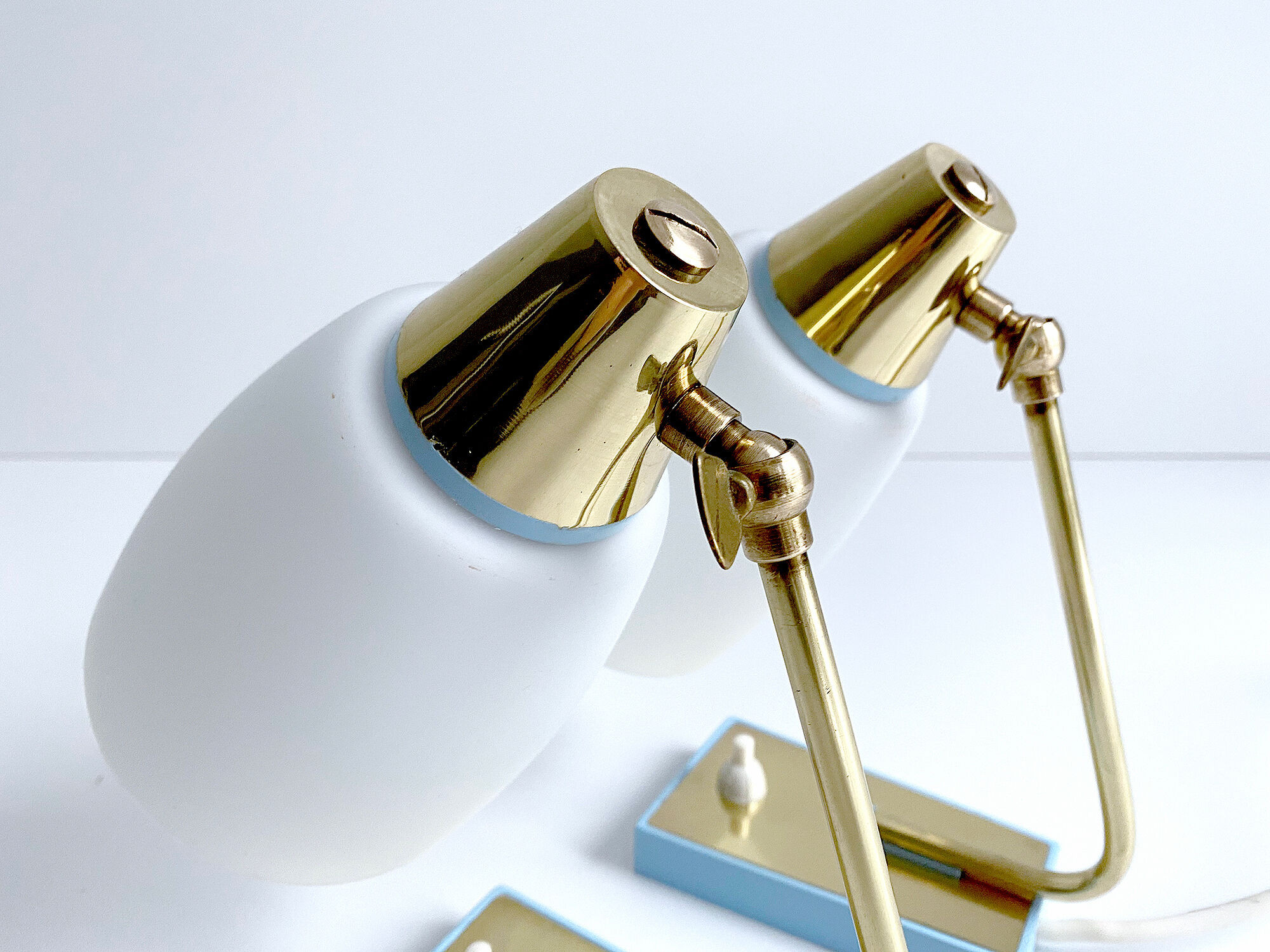 Pair of vintage table or bedside lamps, brass and glass, 50s 60s