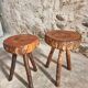Vintage wooden tripod stools, set of 2, France 1960s