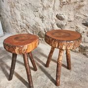 Vintage wooden tripod stools, set of 2, France 1960s