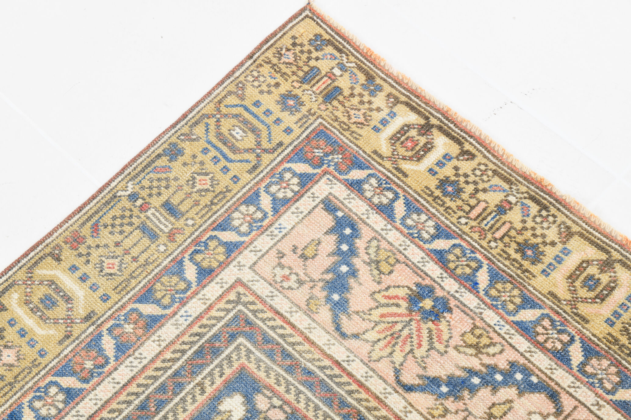 5x9 tan beige & blue oushak rug, 151x263cm