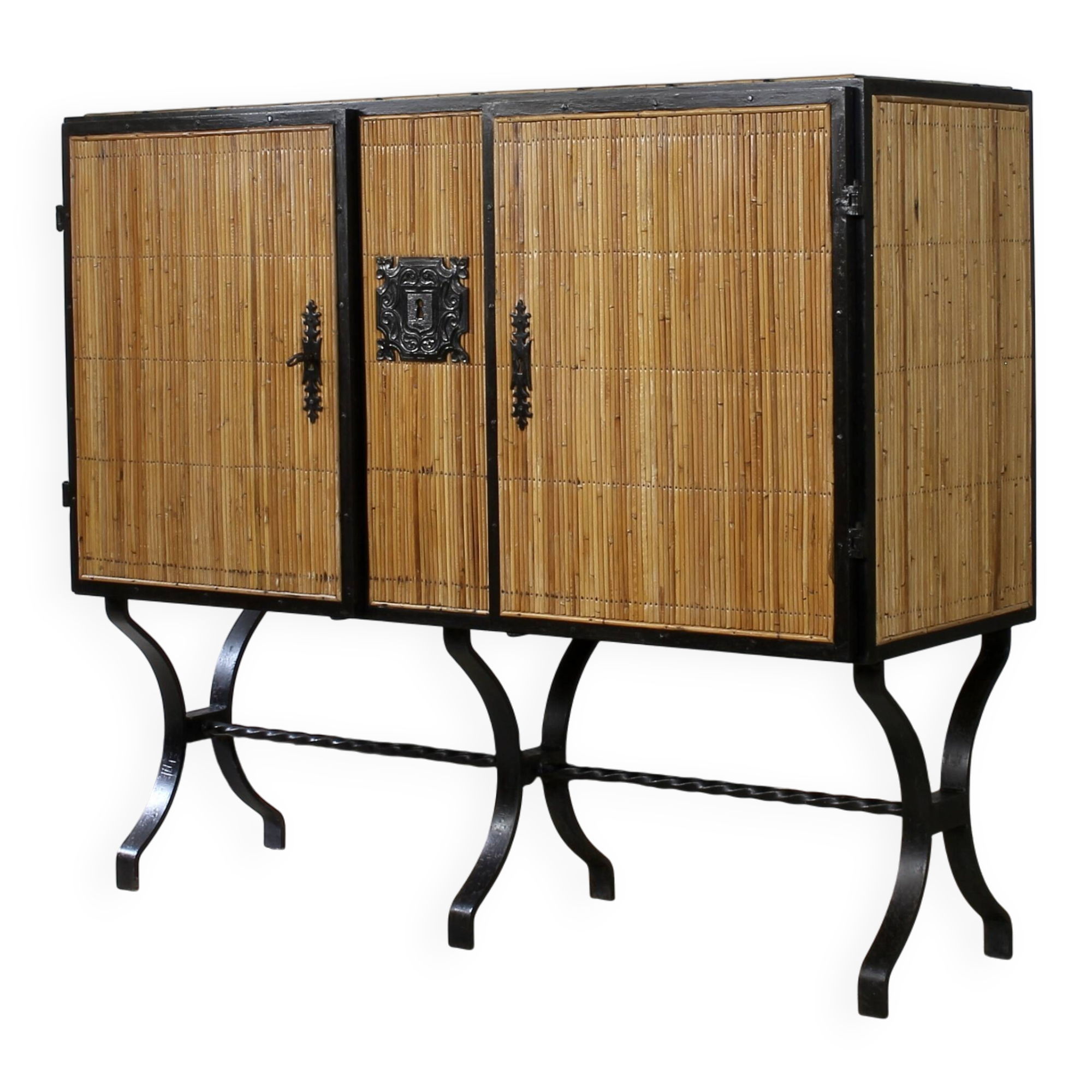 1960s rattan sideboard similar to Audoux & Minnet.