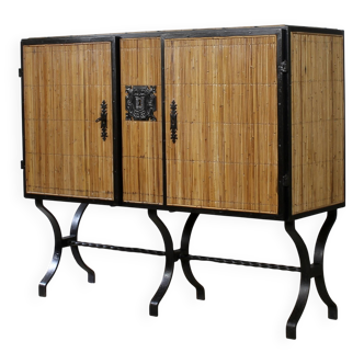 1960s rattan sideboard similar to Audoux & Minnet.