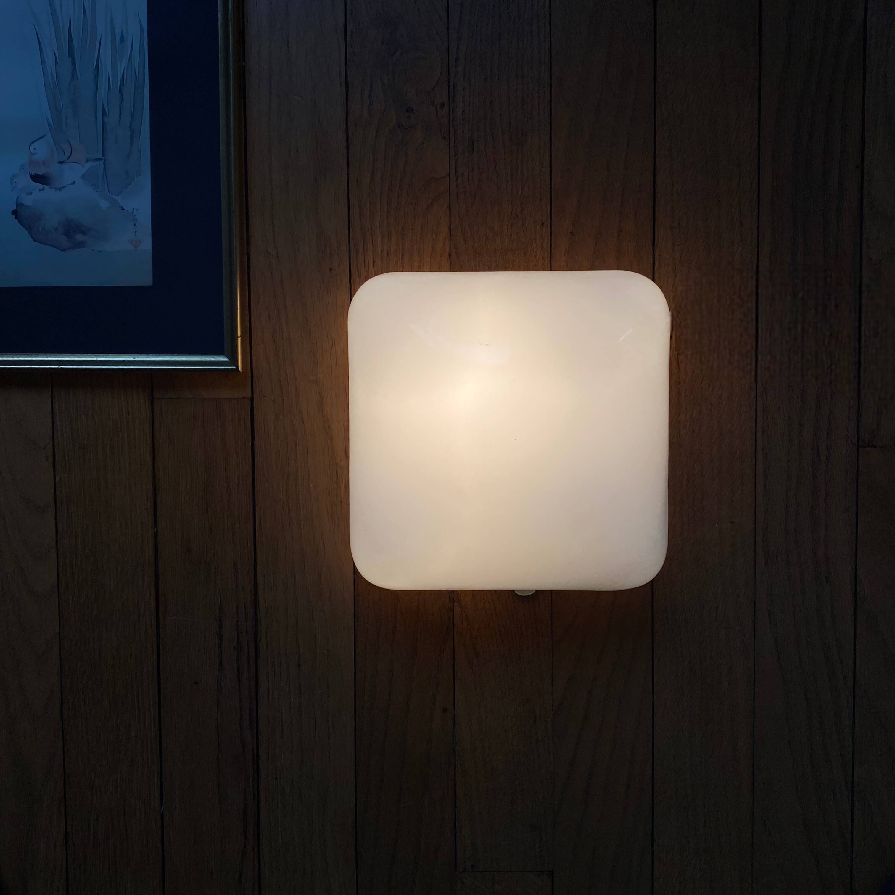 White opaline ceiling light square wall lamp 1960s 1970s