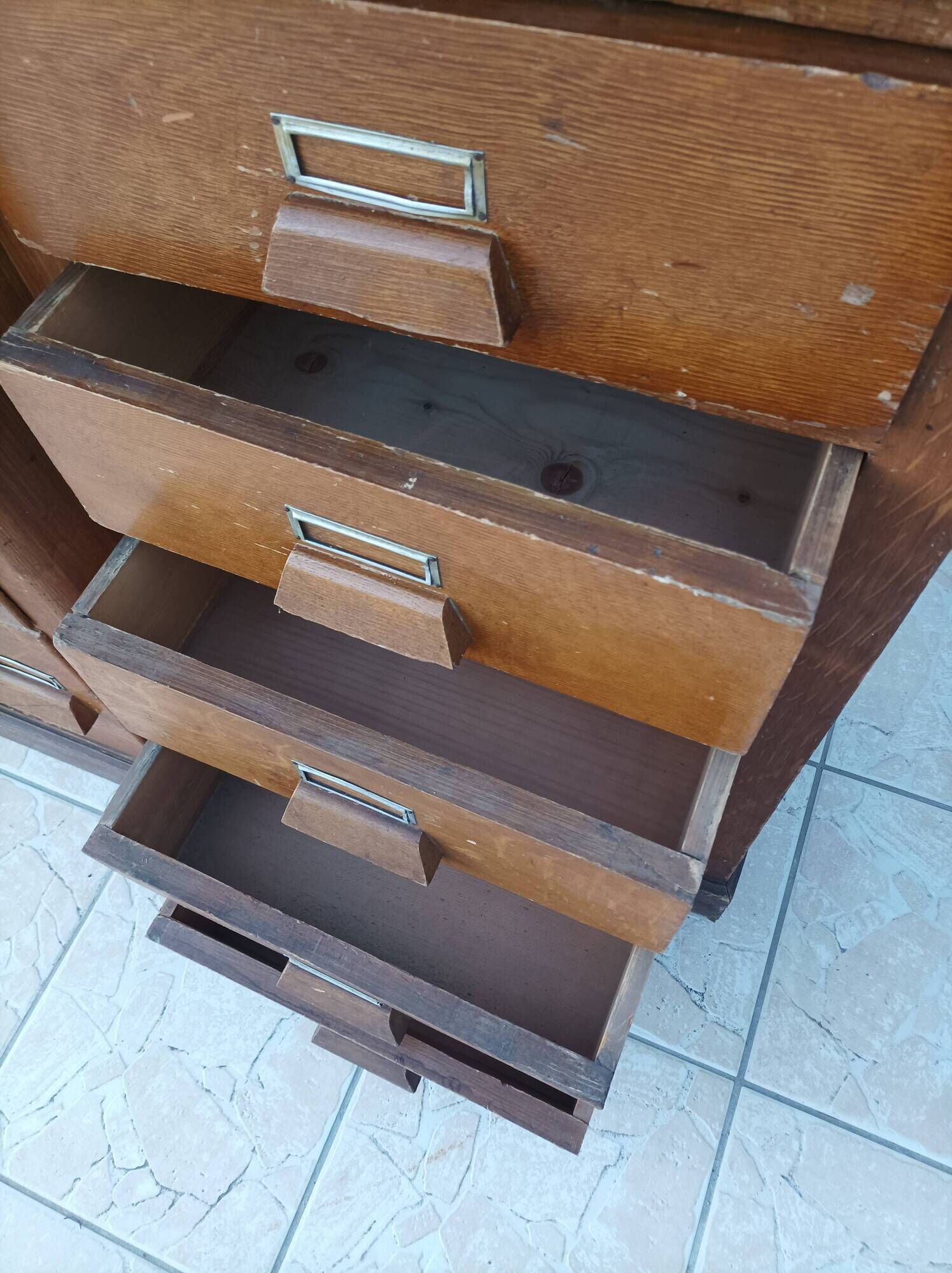 Apothecary or trade cabinet in fir with 53 drawers.