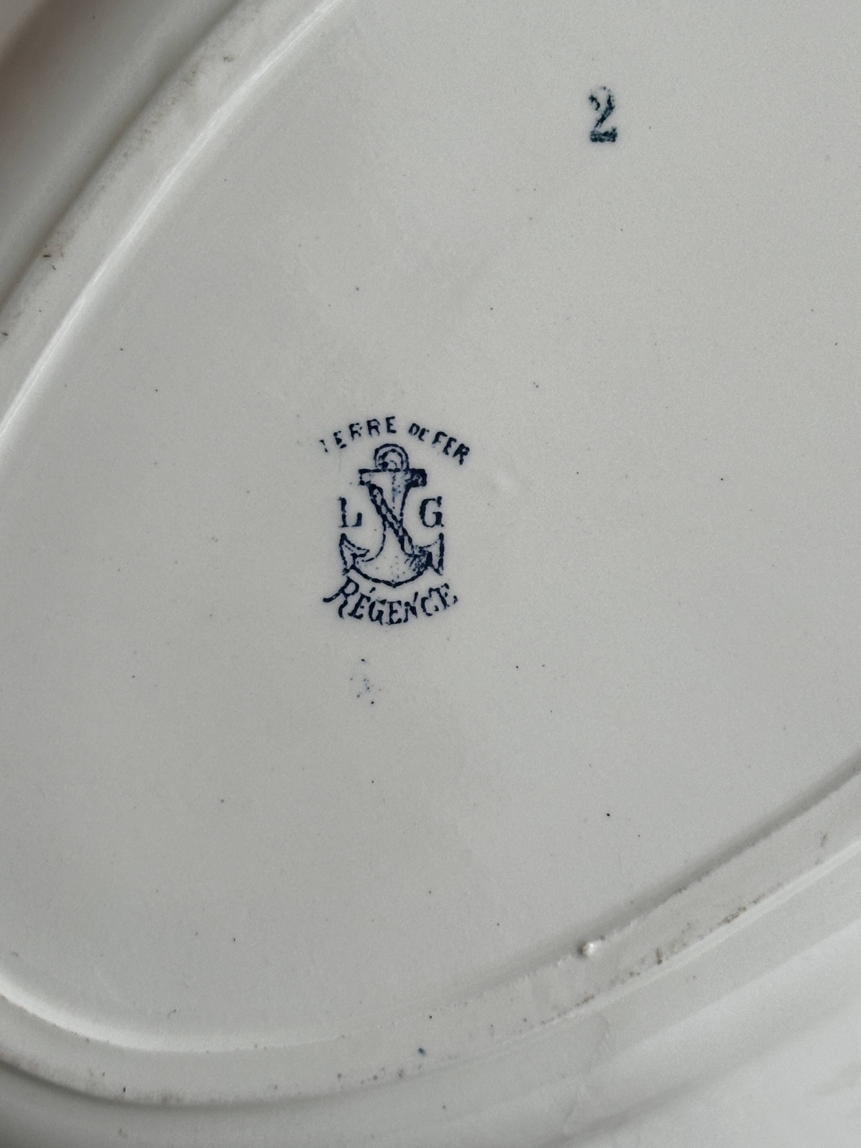 Oval ironstone dish with blue print