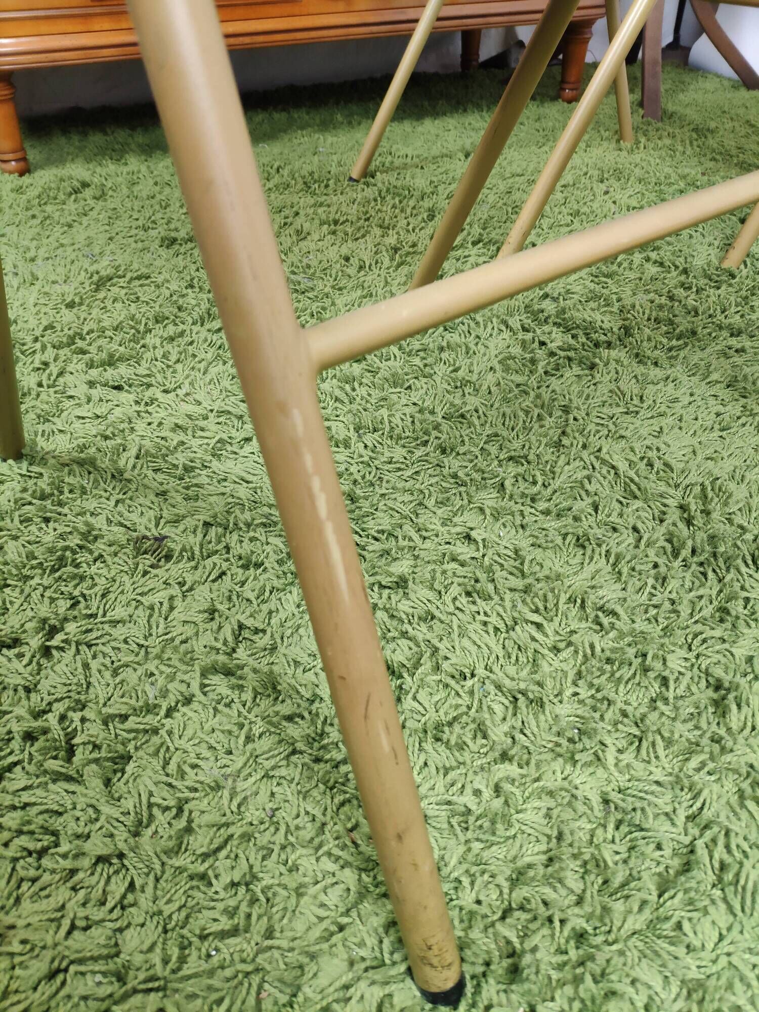 Lot of 4 folding chairs striped fabrics and green metal year 60