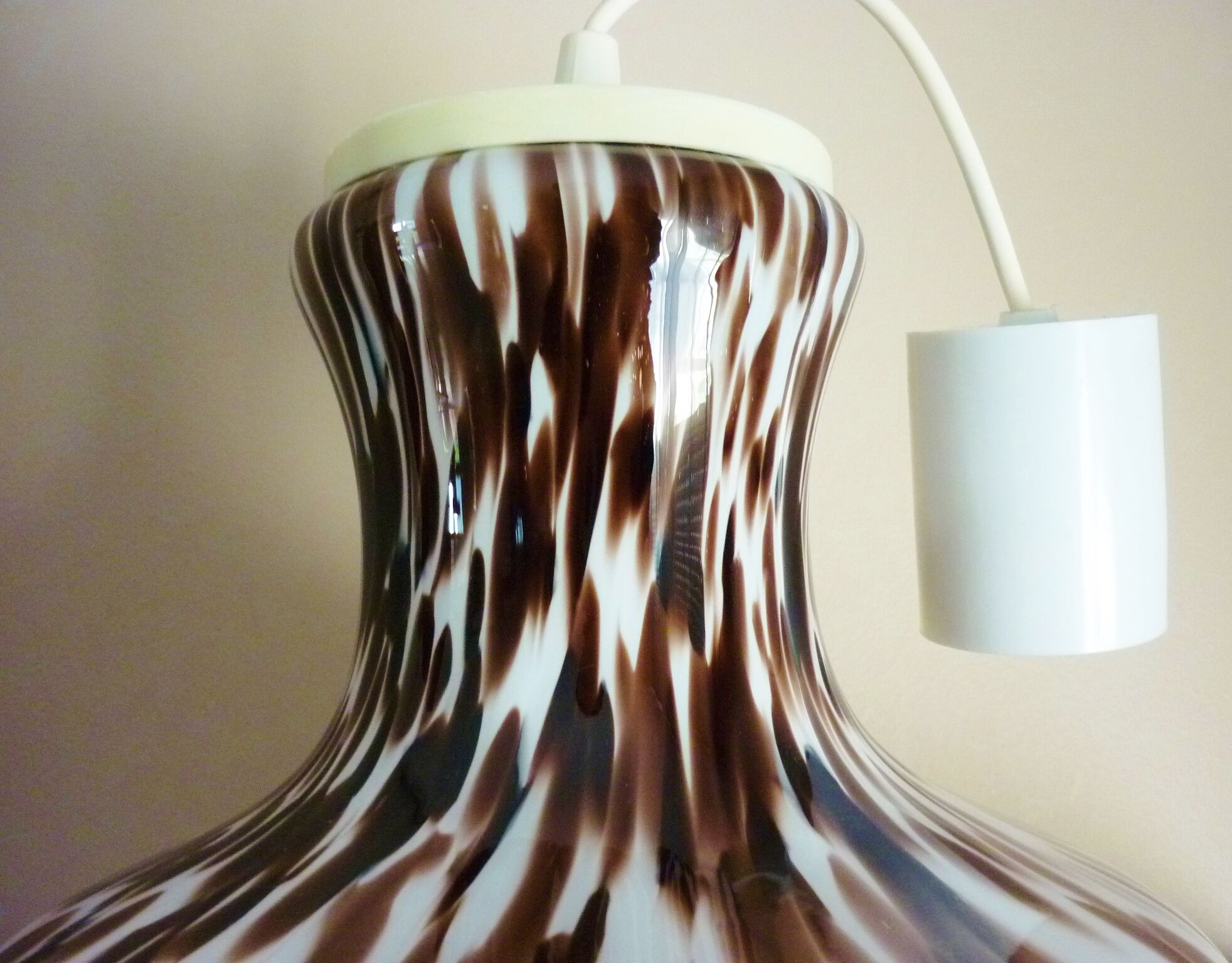Pendant light in white opal glass with black speckles, 1960s/1970s