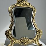 Art Deco style gilded bronze mirror with beveled glass H40cm