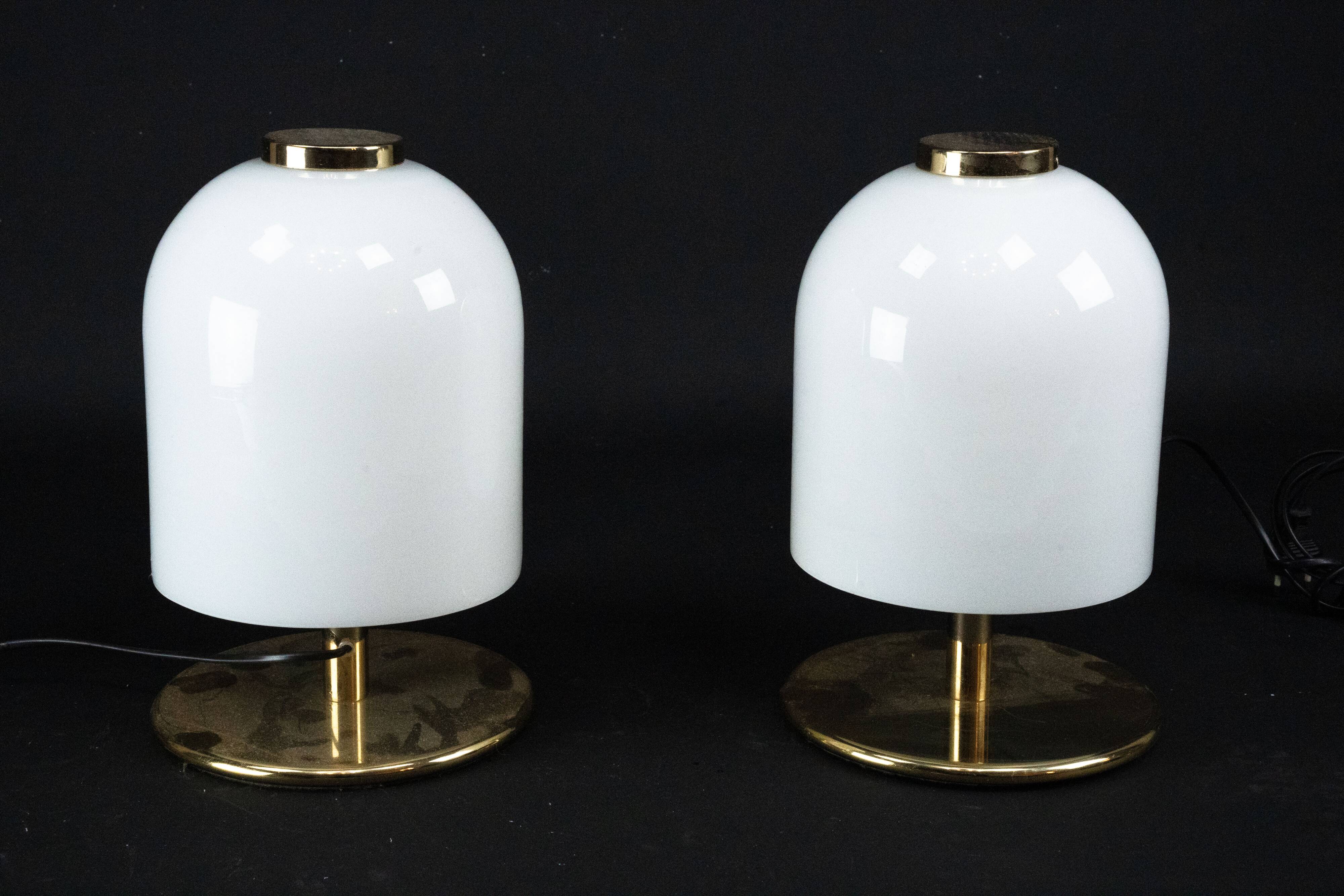 Pair of 1980s Italian Murano Lattimo Glass Mushroom Bedside Lamps