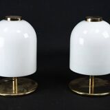 Pair of 1980s Italian Murano Lattimo Glass Mushroom Bedside Lamps