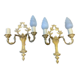 Pair of double sconces in gilded bronze