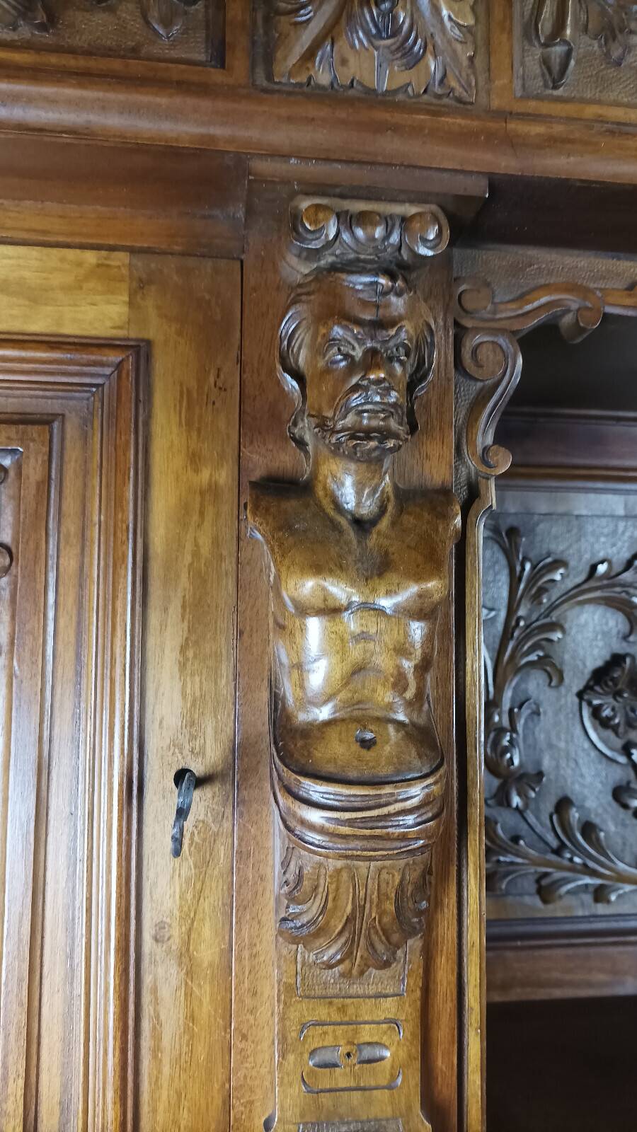 19th-century walnut buffet with two bodies.