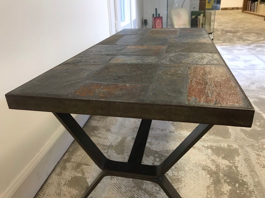 Wrought iron table slate tiles 1960