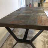 Wrought iron table slate tiles 1960