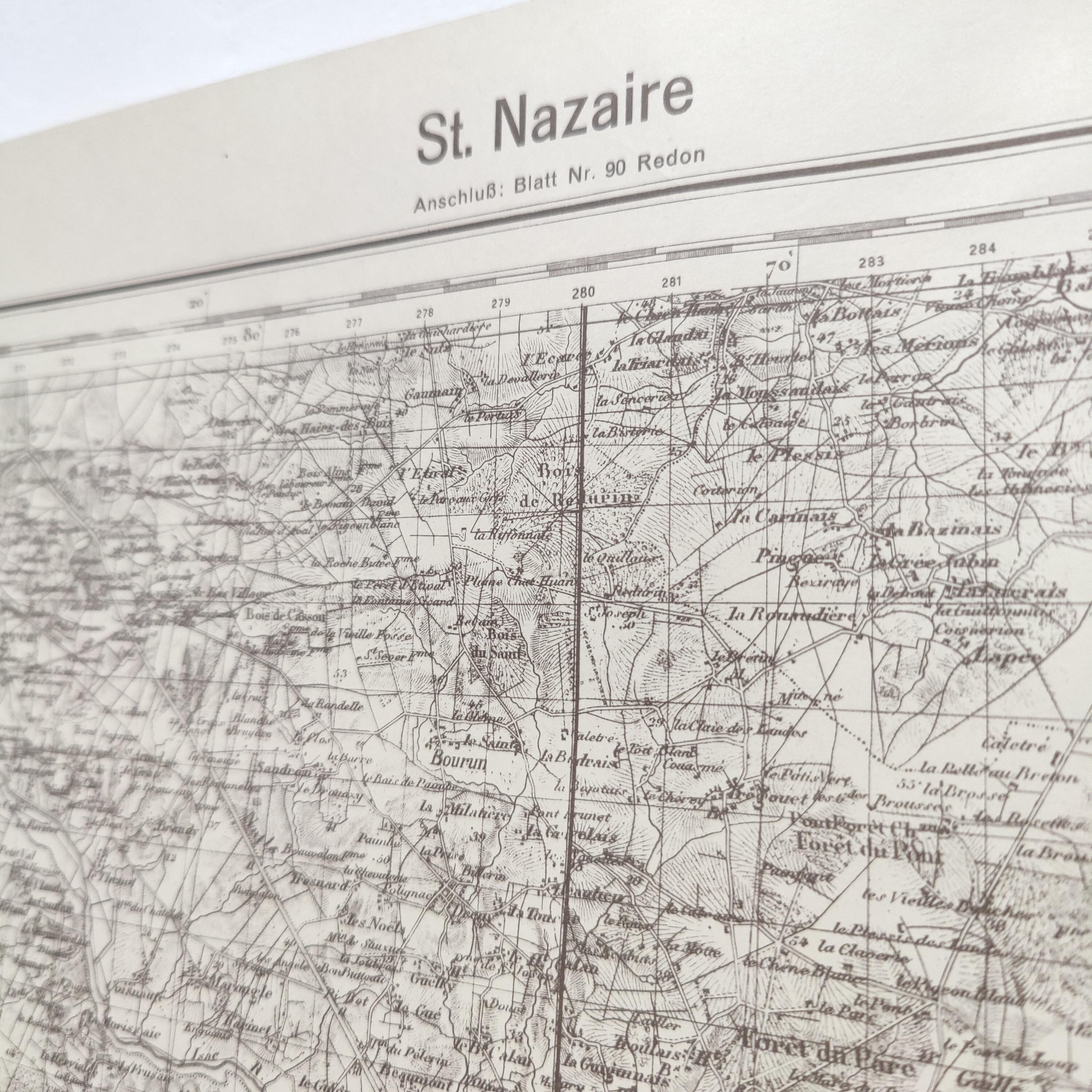 Old map of St Nazaire, Loire estuary, 1940