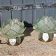 Pair of designer table lamps in turquoise blue green capiz mother-of-pearl from the 70s