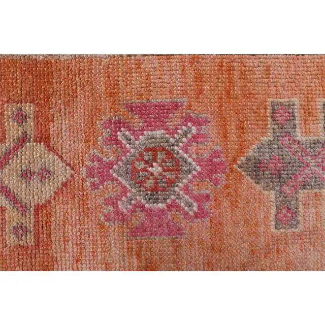 Vintage Turkish Oushak Handmade Wool Cotton Orange Runner Rug 80x372
