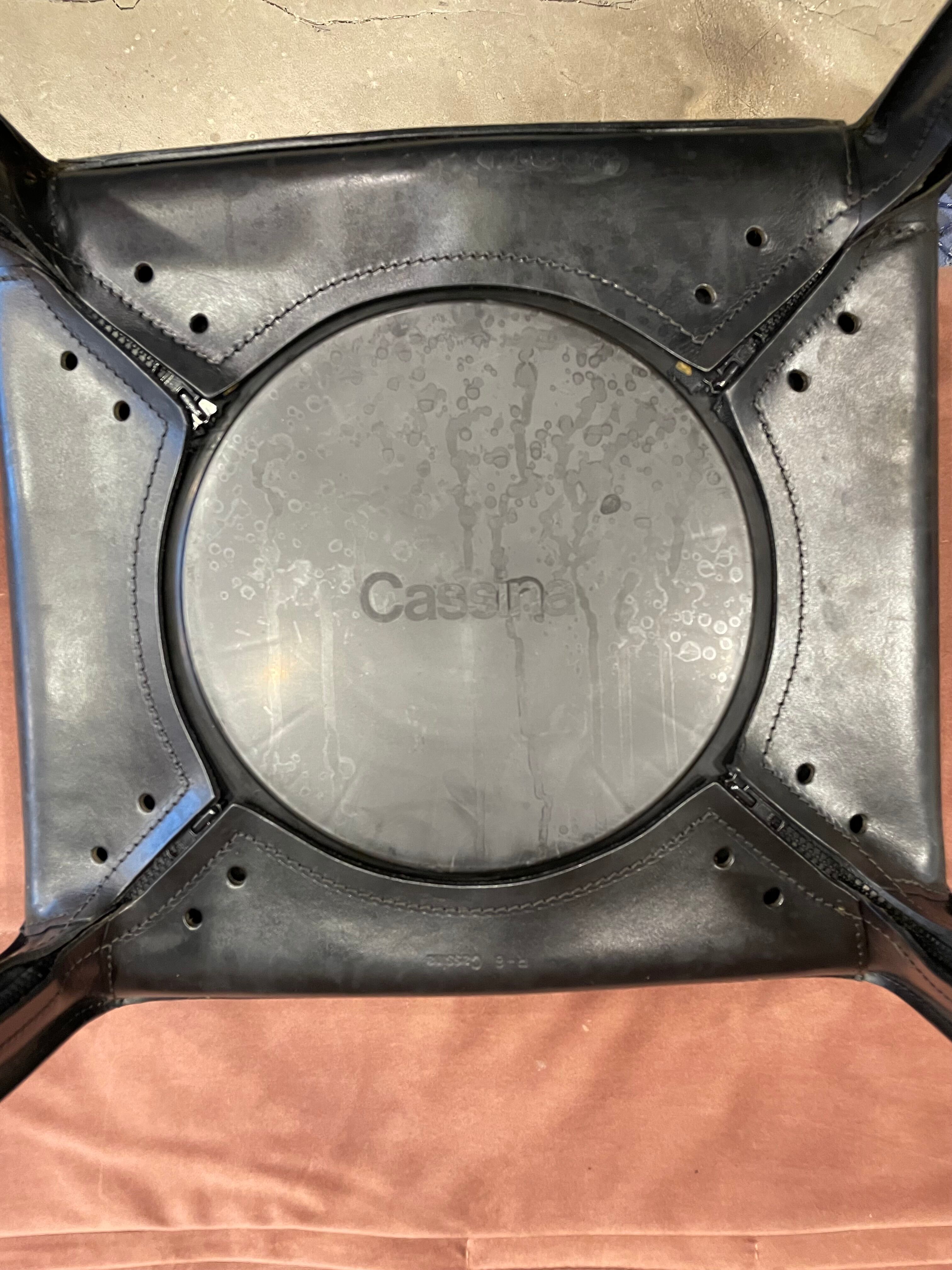 4 black leather chairs 412 cab by Mario Bellini signed Cassina