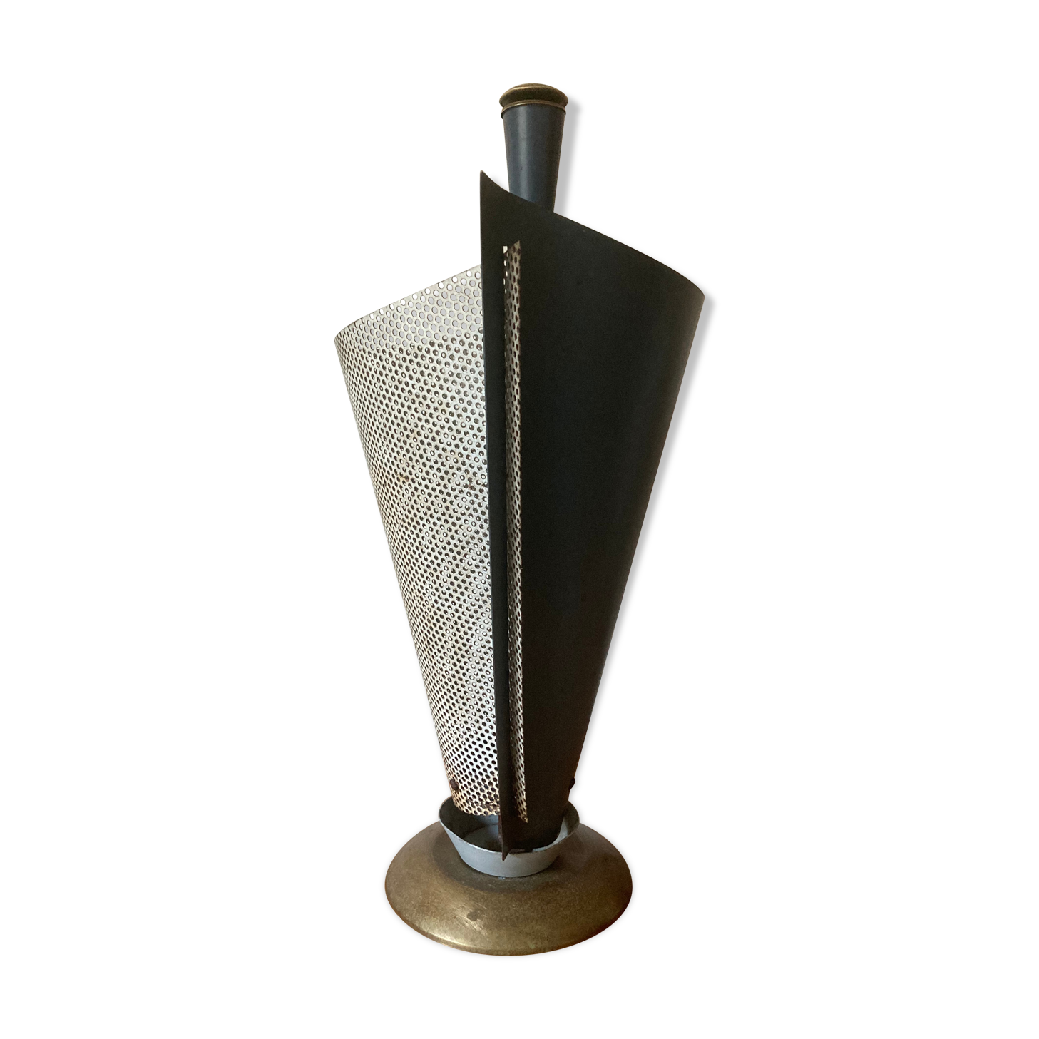 1950 umbrella stand, perforated sheet metal and brass