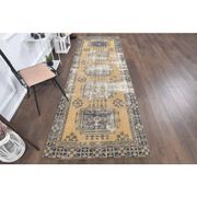 1970s Turkish Hand-Knotted Yellow Wool Runner Rug 111x341
