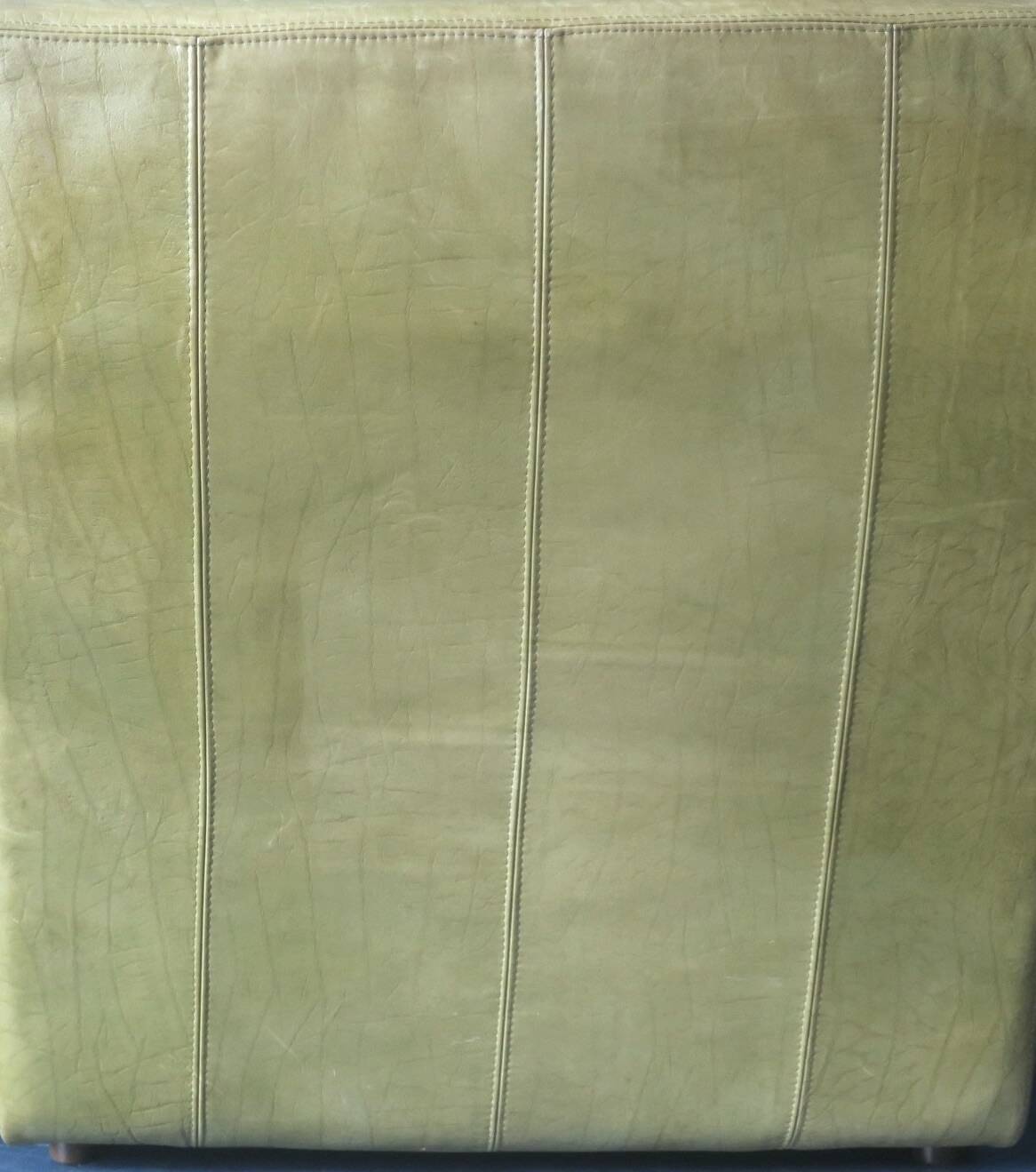 Laauser armless patchwork olive leather lounge chair and ottoman, 1970s