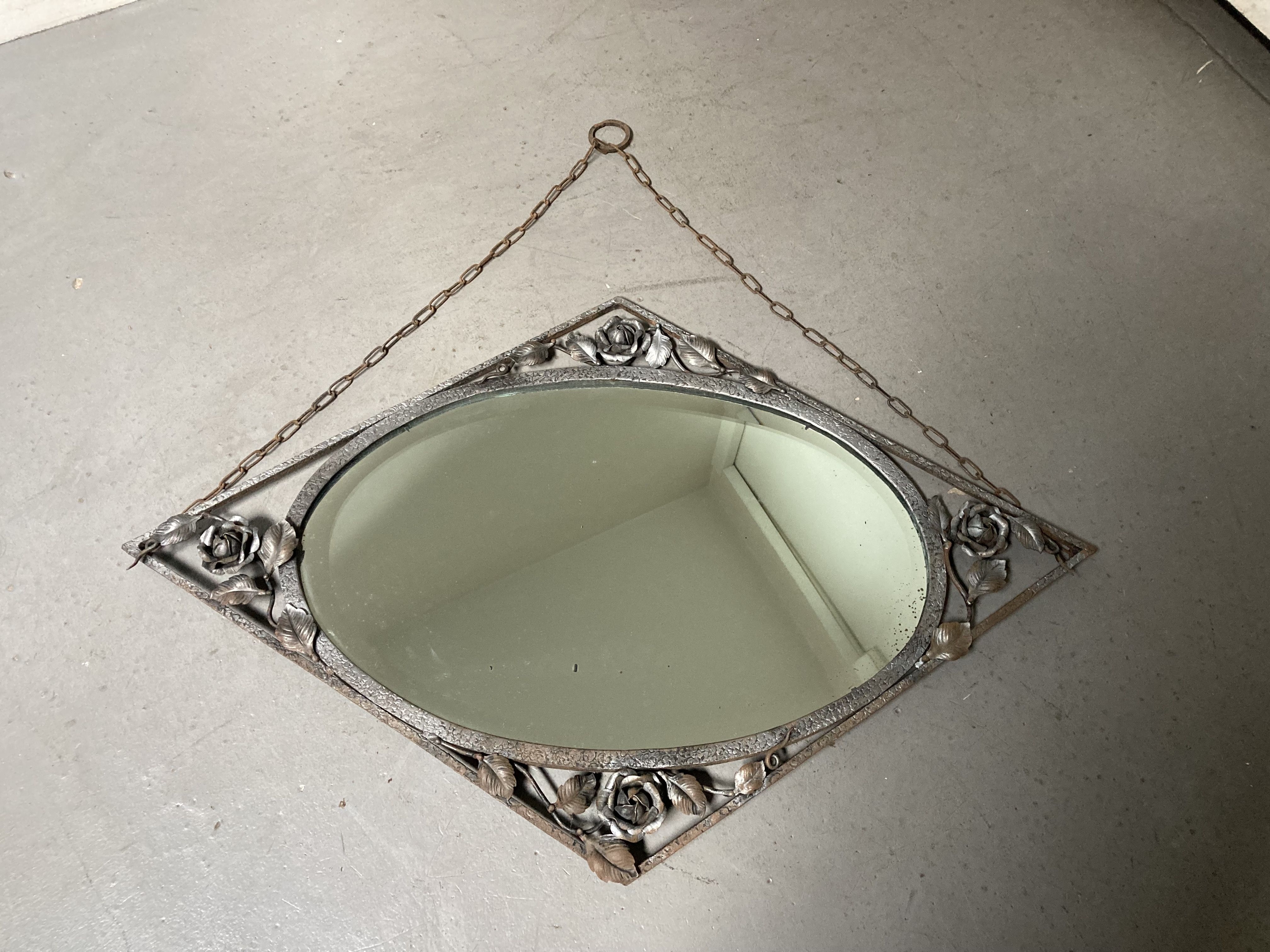 Vintage antique art deco mirror with hanging chain