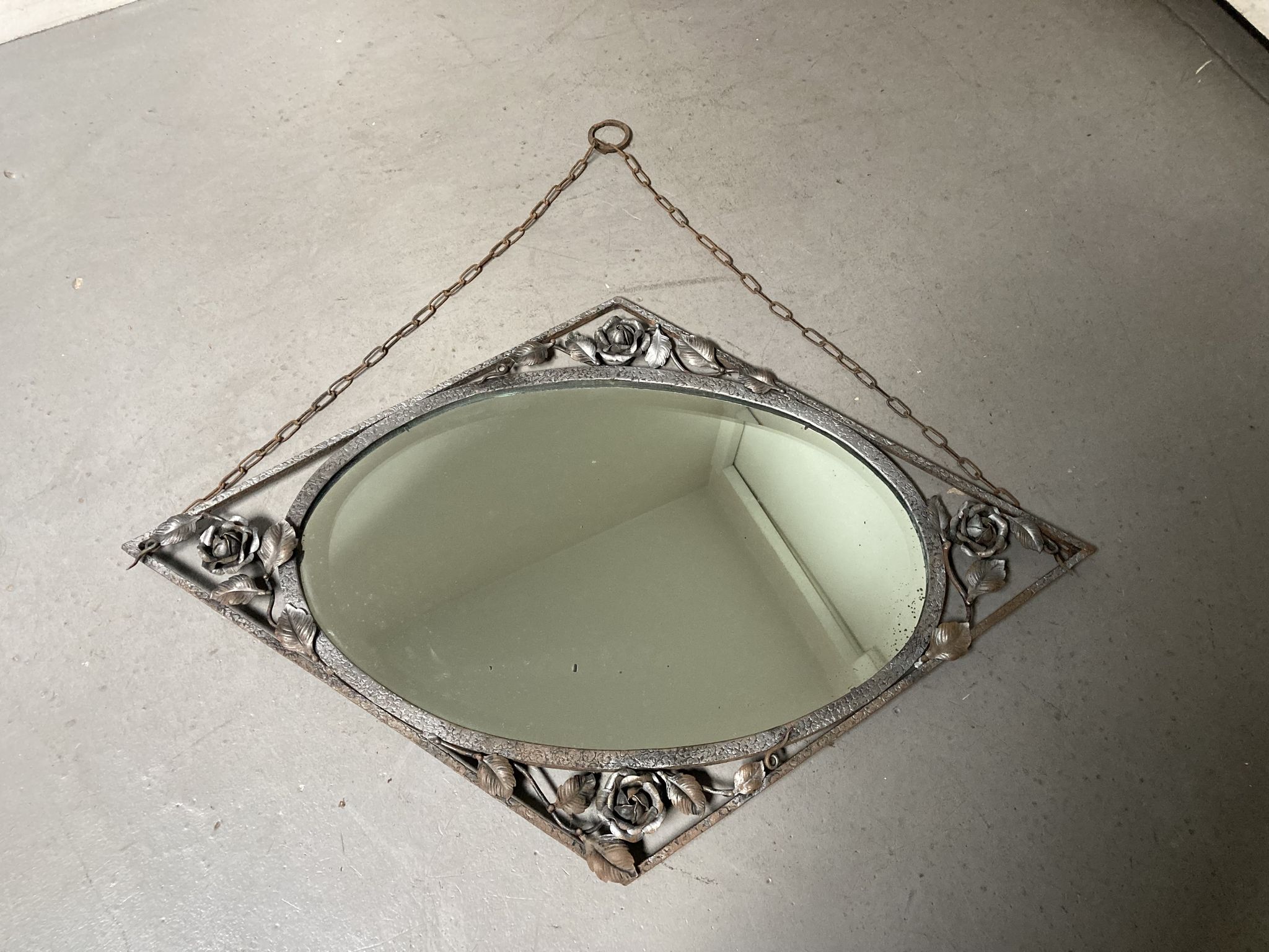 Vintage antique art deco mirror with hanging chain