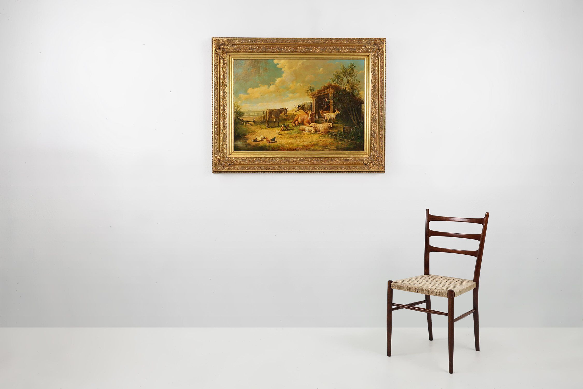 Belgian Artist, Farm Scene, 20th Century, Large Oil on Canvas, Framed