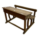 Early 20th-century oak school desk with porcelain inkwells