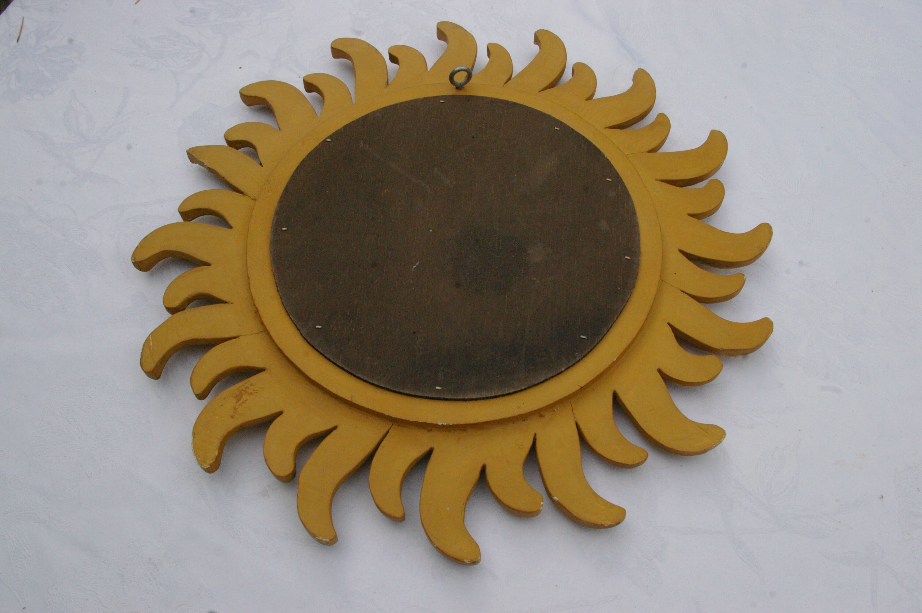 Old mirror sun domed golden wood "witch's eye"