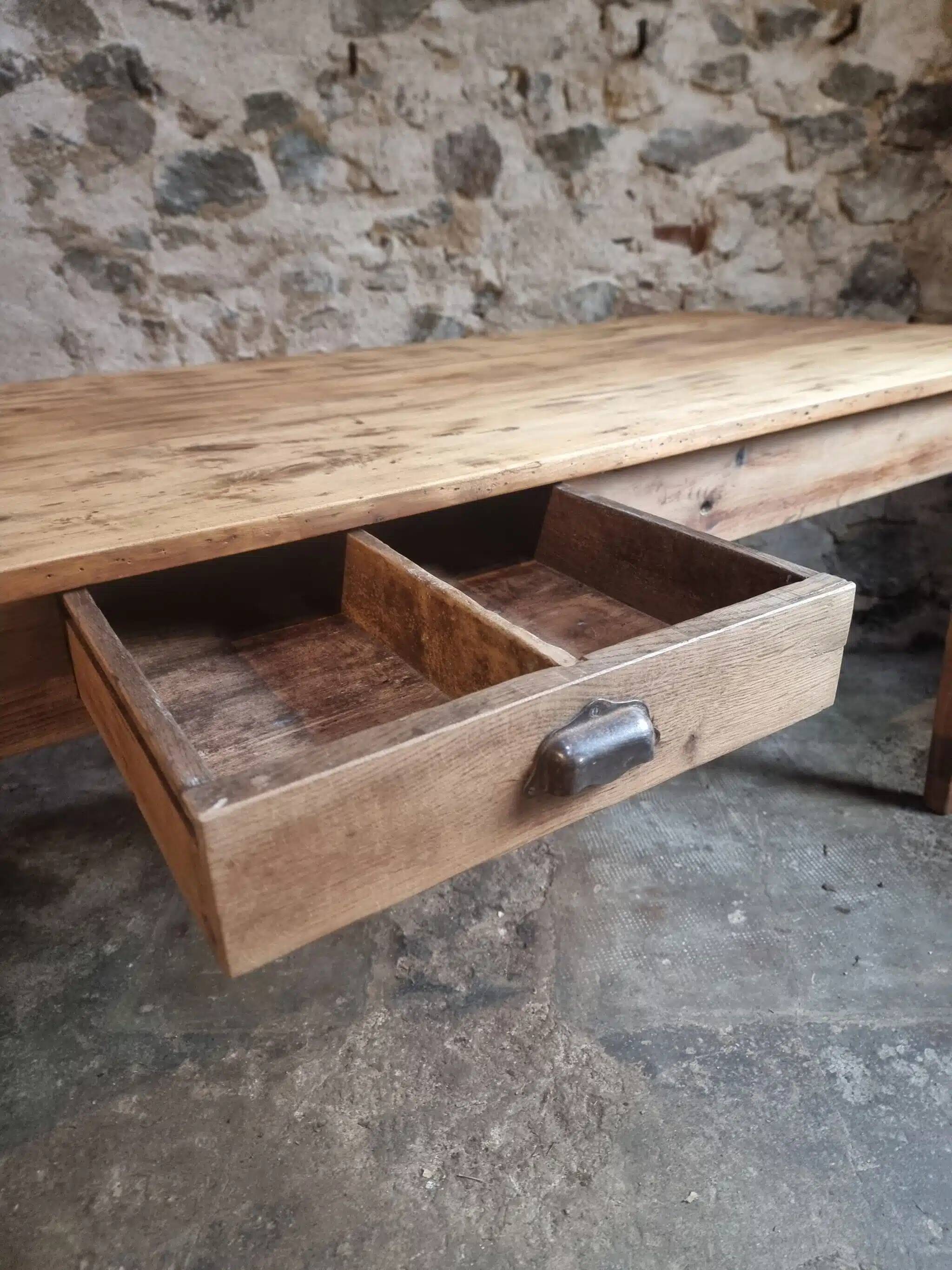 Antique French farmhouse dining table 225 cm – oak and poplar – rustic country table from around 1900